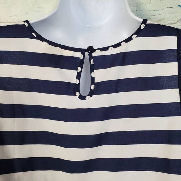 LOFT Women’s Sleeveless Mixed Print Tank Top Size S Navy Blue Polka Dot Stripe B - Picture 4 of 8
